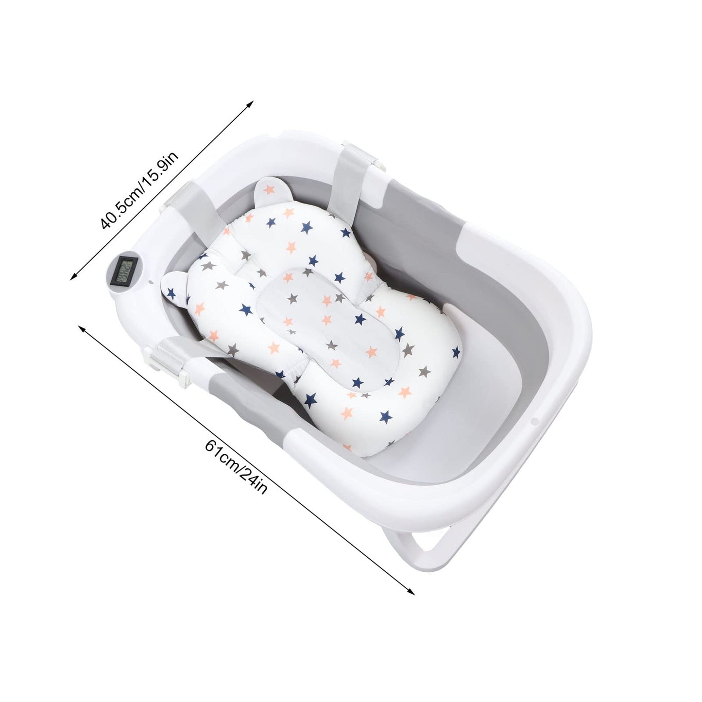 Bañera para Bebé, Tina de Baño para Bebe Bañera Plegable para Bebe Bañera Portatil Termómetro Orificio de Drenaje Bañera de Viaje Portátil Bañera de Lavado para Bebés y Niños (Gris)