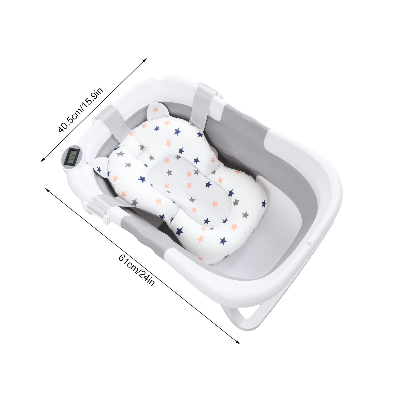Bañera para Bebé, Tina de Baño para Bebe Bañera Plegable para Bebe Bañera Portatil Termómetro Orificio de Drenaje Bañera de Viaje Portátil Bañera de Lavado para Bebés y Niños (Gris)