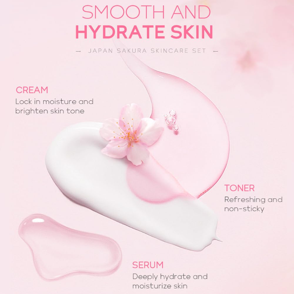 Yasovigi- Kit de cuidado de la piel Sakura para mujeres adolescentes, 5 piezas de cuidado de la piel, set de regalo de viaje con limpiador, tónico,
