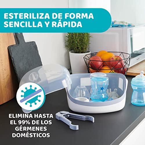 Chicco - Esterilizador para microondas de vapor, rápido y fácil de usar, hasta 6 Biberones, chupetes, tetinas y otros accesorios, color Gris