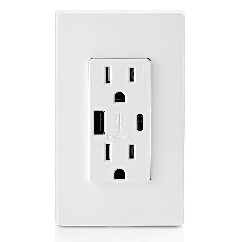 Leviton 002-T5633-00W Cargador 2 USB A-C Dúplex Tamper Resistant 15A - 125V,, pack of/paquete de 1