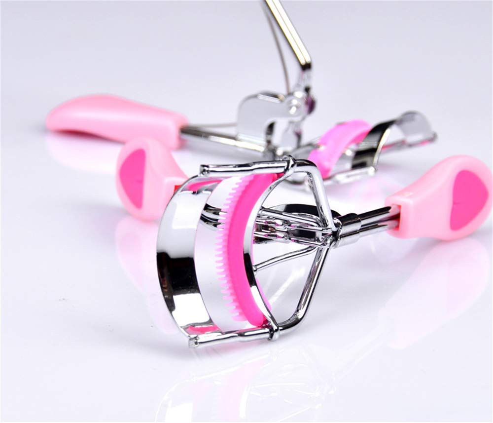 Rizador de pestanas de acero inoxidable con almohadillas para orejas de repuesto de silicona, sin dolor, apto para cualquier forma de ojos y tamanos, Rosado
