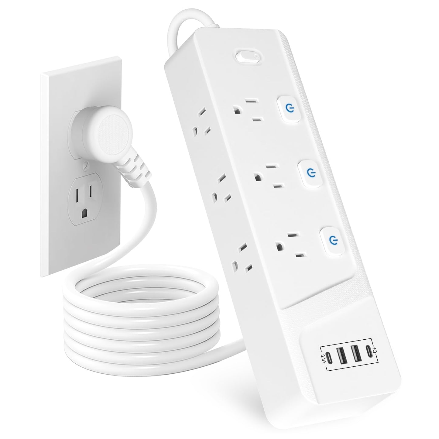 FAYCUCHO Regleta de Escritorio Multicontacto, 6 Tomas de Ca y 4 USB (2 USB-C), Cable de Extensión Delgado Plano de 1.8 m, Montaje en el Borde del Escritorio, Excelente para Oficina y Hogar