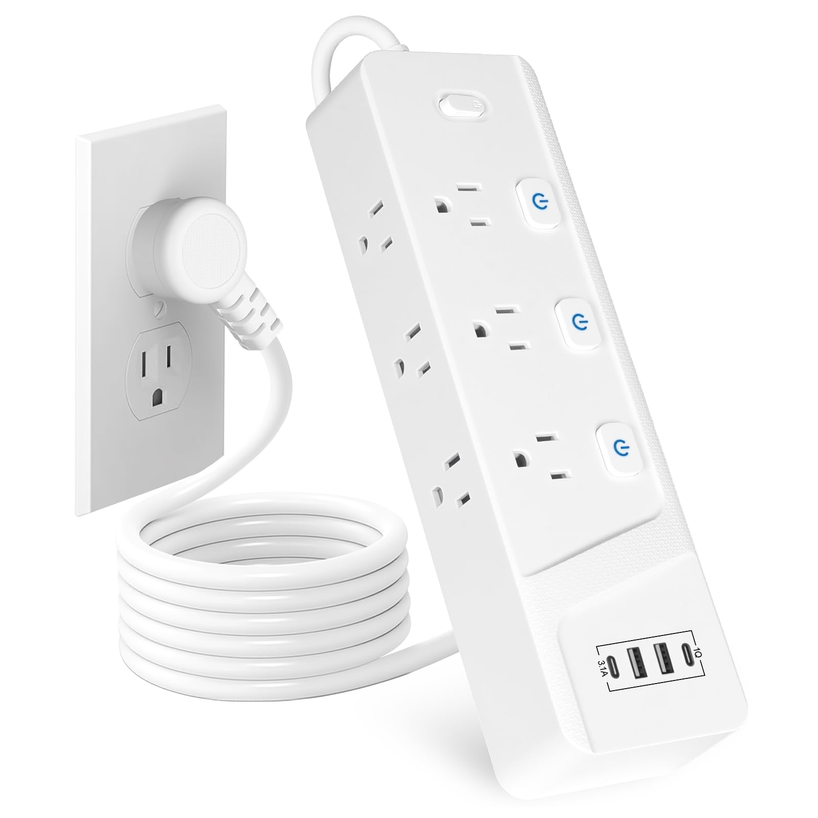 FAYCUCHO Regleta de Escritorio Multicontacto, 6 Tomas de Ca y 4 USB (2 USB-C), Cable de Extensión Delgado Plano de 1.8 m, Montaje en el Borde del Escritorio, Excelente para Oficina y Hogar