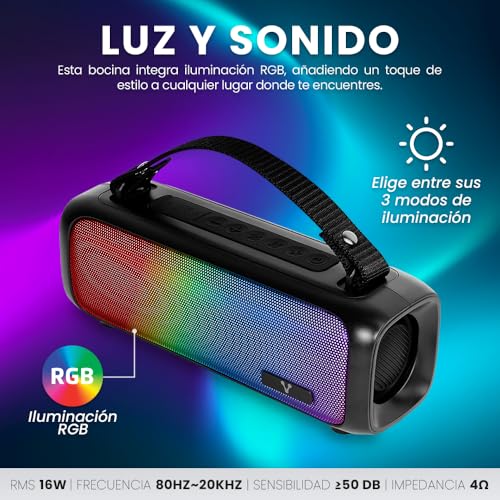 Bocina Bluetooth Vorago BSP-260 Negra con Luces RGB y Asa Portátil