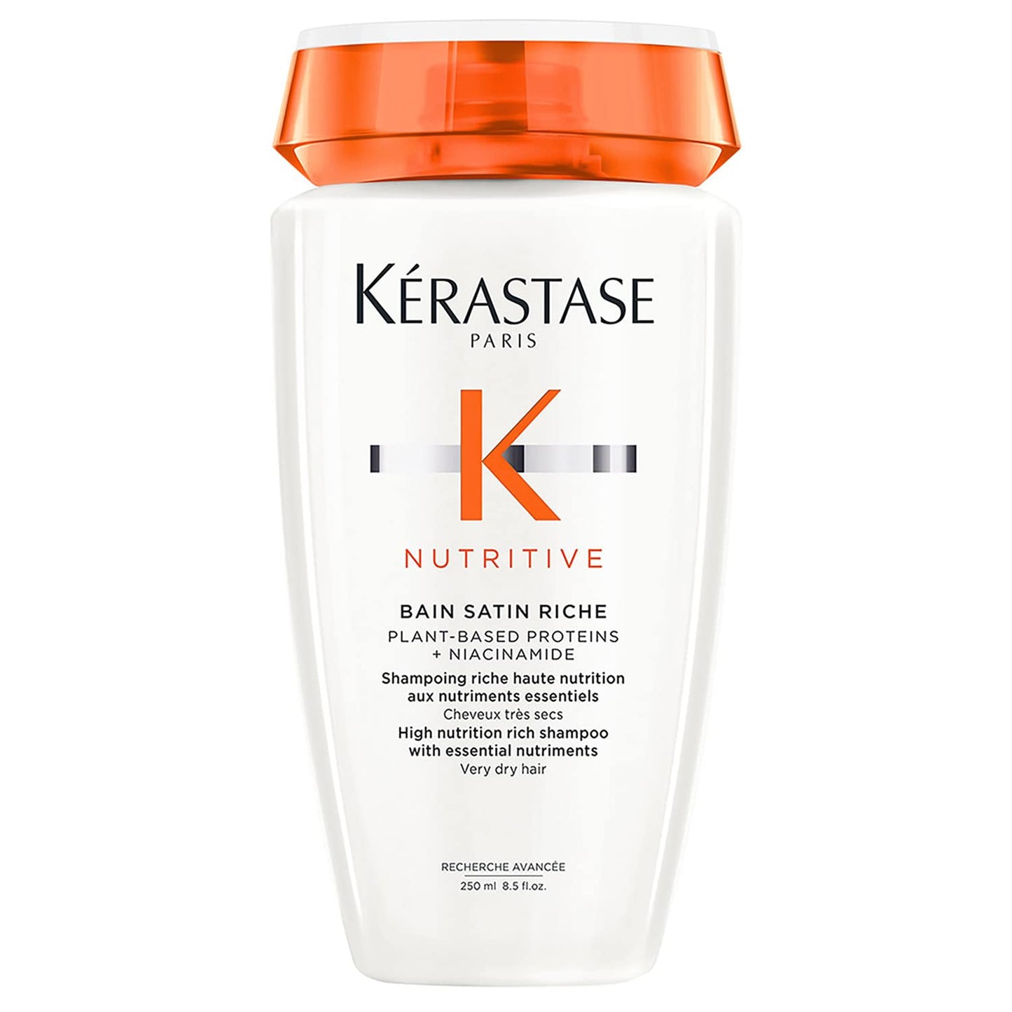 KÉRASTASE Bain Satin Riche | Shampoo para Cabello Muy Seco | Limpia Profundamente, Restaura la Nutrición e Hidrata el Cabello | Con Proteínas de origen vegetal y Niacinamida | 250ml