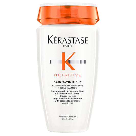 KÉRASTASE Bain Satin Riche | Shampoo para Cabello Muy Seco | Limpia Profundamente, Restaura la Nutrición e Hidrata el Cabello | Con Proteínas de origen vegetal y Niacinamida | 250ml