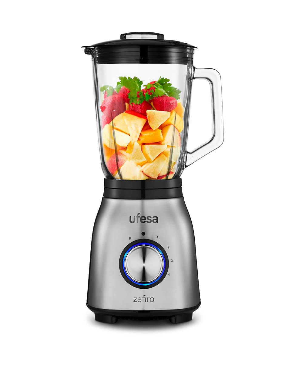 Licuadora Ufesa Zafiro 600W Vidrio 1.5L Cierre Hermético Pica Hielo 6 Cuchillas Acero Inoxidable