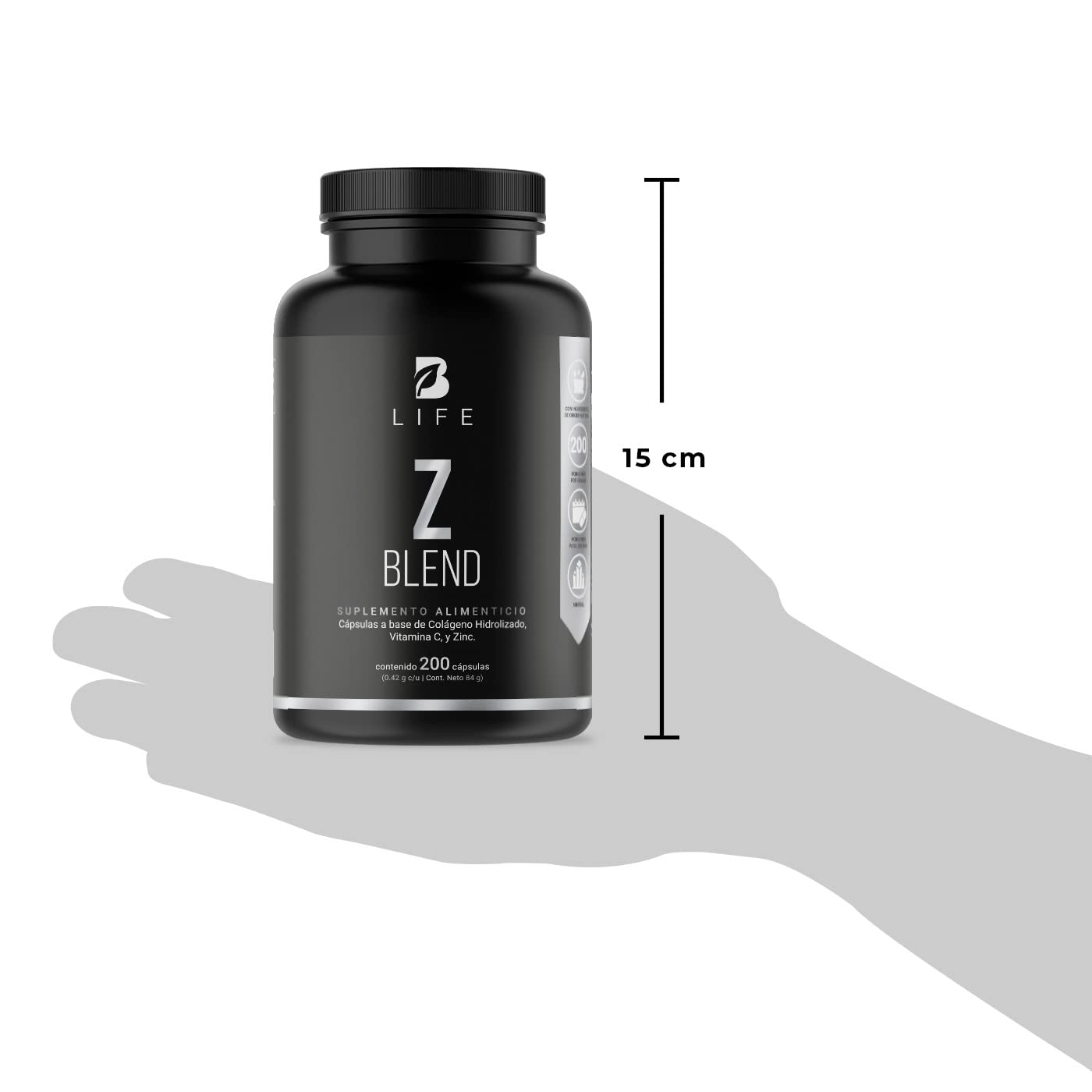 B Life Company Zinc de 200 Cápsulas. Ingredientes naturales: Zinc, Colágeno y Vitamina C. Z Blend