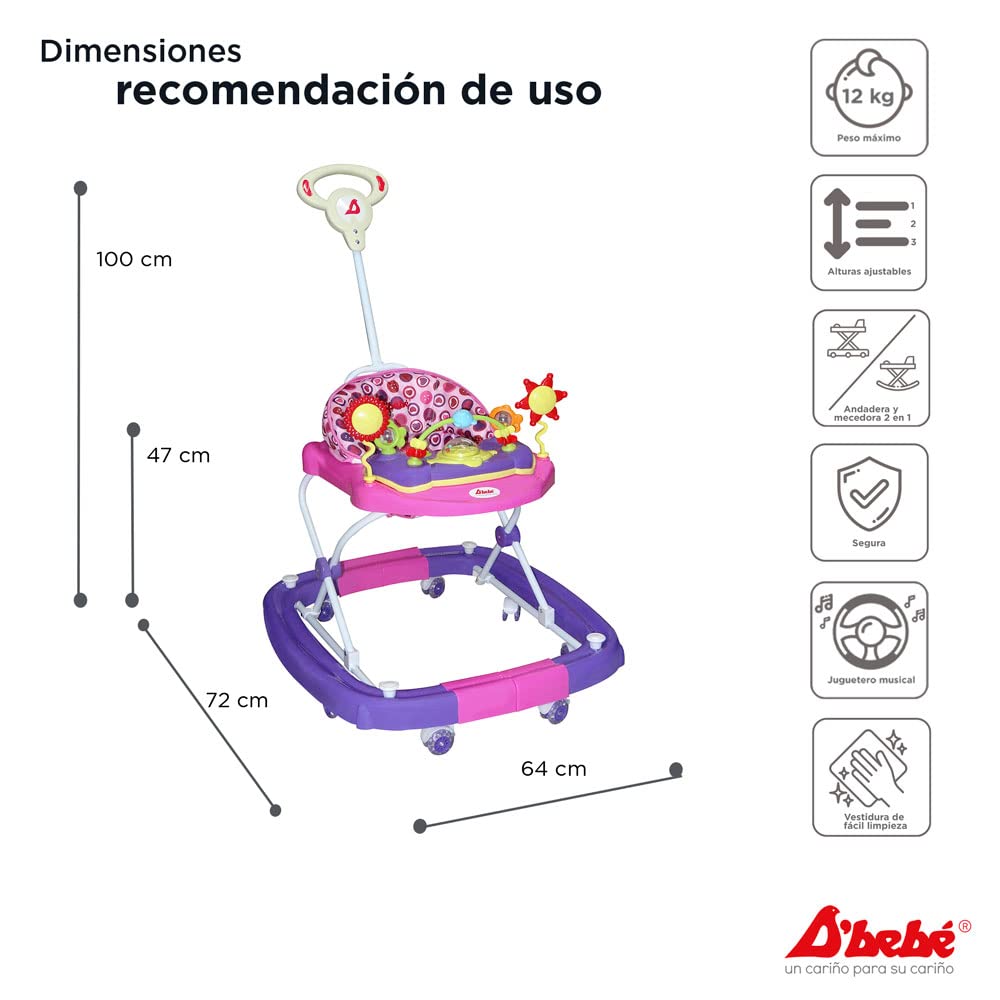Andadera Mecedora D´BEBÉ Rosa Convertible para Bebé