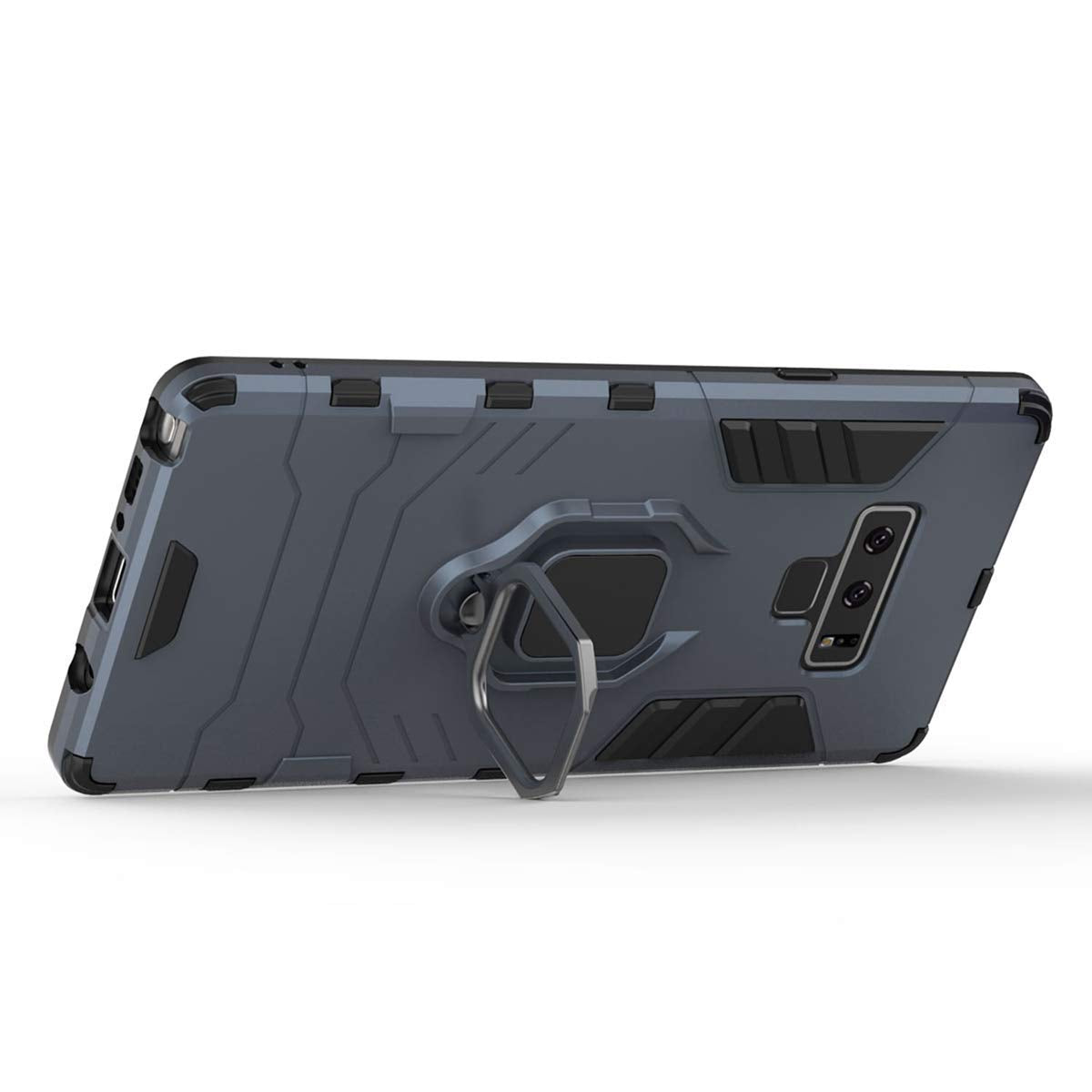 Compatible con Galaxy Note 9 Funda, Anillo Metálico Sujeción Soporte Antichoque Rígido Caja (Funciona con el Montaje de Coche Magnético) Doble Capa Sólido Case Carcasa para Samsung Galaxy Note 9 (Azul Marino)