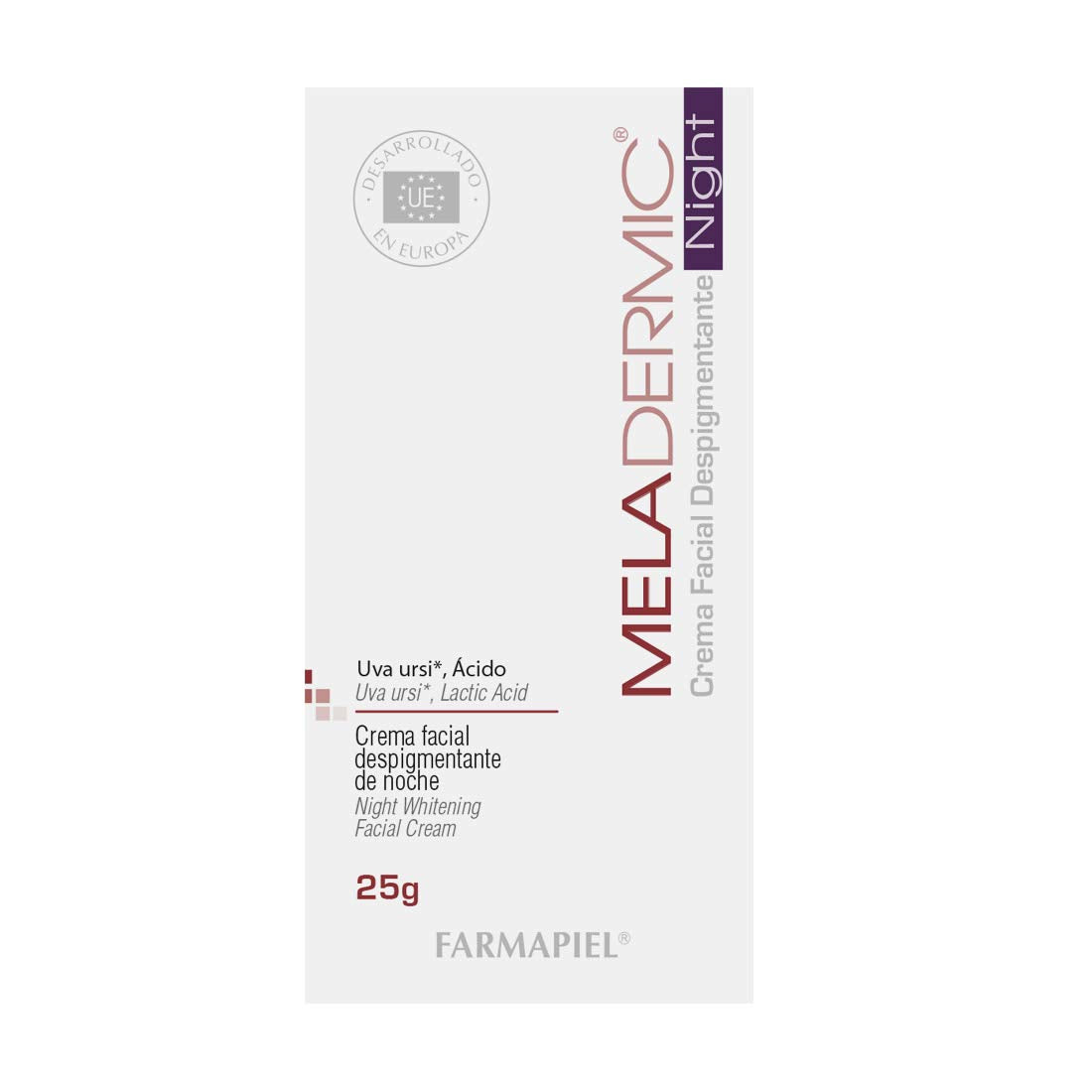 MELADERMIC Night Crema Facial Despigmentante de Noche | Unifica el Tono de Piel | Disminuye la Apariencia de Manchas | Hidratación Profunda | Antimanchas con Ácido Láctico | 25 gr