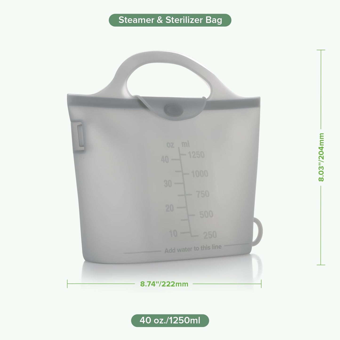 Haakaa On-The-Go - Bolsa de Silicona para Vaporizar y Esterilizar en Microondas, 40oz/1250ml Bolsas de Silicona Reutilizables para Biberones, Sacaleches, Accesorios, Chupetes, Mordedores, 1 Pieza