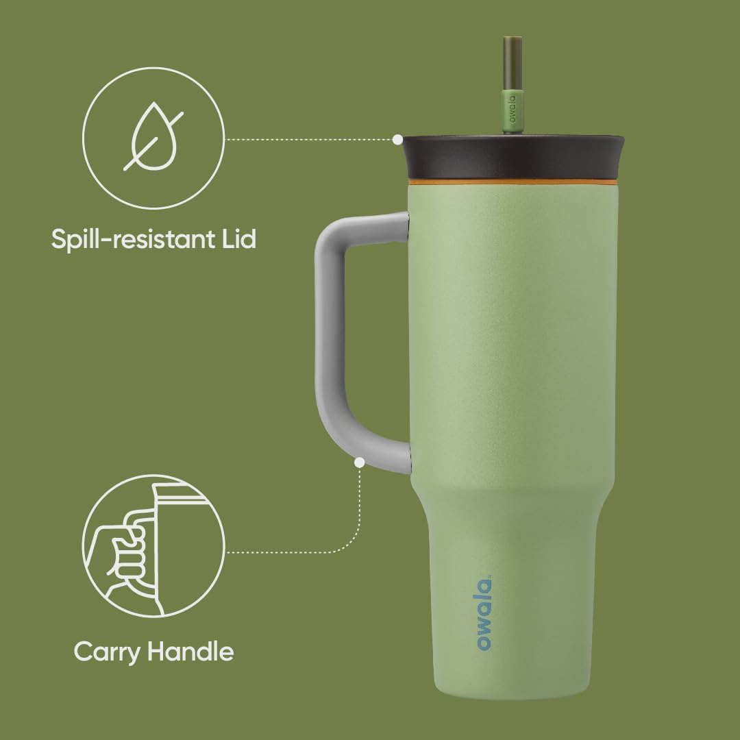 Vaso de Viaje Owala Verde Acero Inoxidable Triple Capa con Tapa Antiderrames y Asa de Transporte