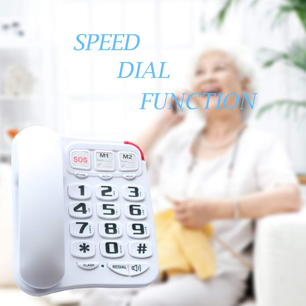 KerLiTar K-P045W - Teléfonos fijos amplificados para personas mayores con números grandes de emergencia, teléfonos con cable para ancianos con botón grande, para teléfono con cable, altavoz, escritorio de pared
