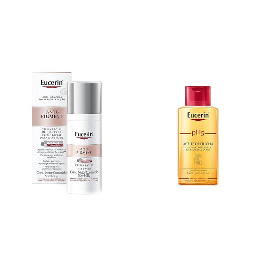 Eucerin Antipigment Crema Día Fps 30+ 50ml + Ph5 Aceite de Ducha para Piel Sensible o Seca, 200 ml