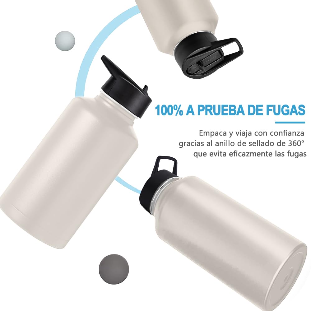 Free Wolf 64OZ Termo de Acero Inoxidable A Prueba de Fugas Con 3 Tapas y Asa, Doble Aislamiento Térmico para 24 Horas de Agua Fría y 12 Horas de Caliente