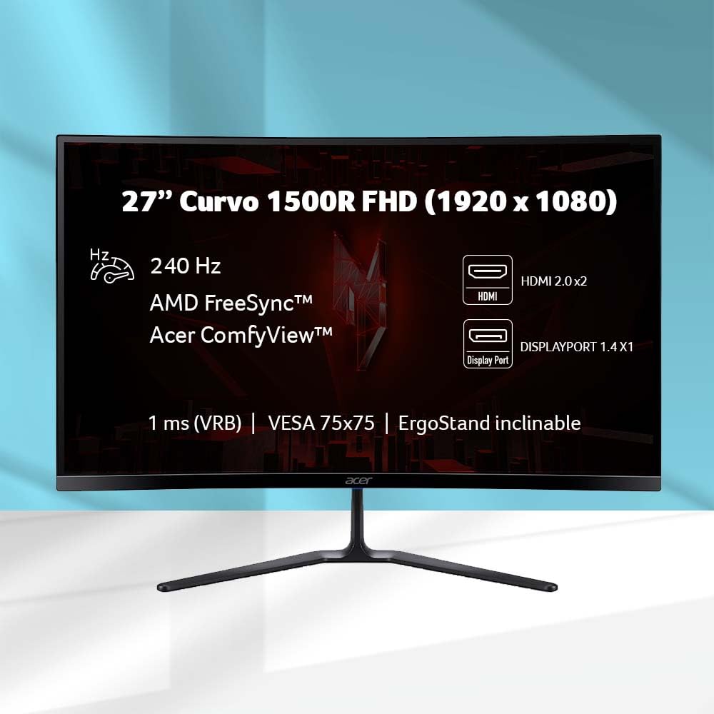 Acer Monitor Gamer Nitro ED0 27" VA Curvo 1500R FHD 240Hz | Tiempo de Respuesta 1ms (VRB) | Tecnología AMD FreeSync