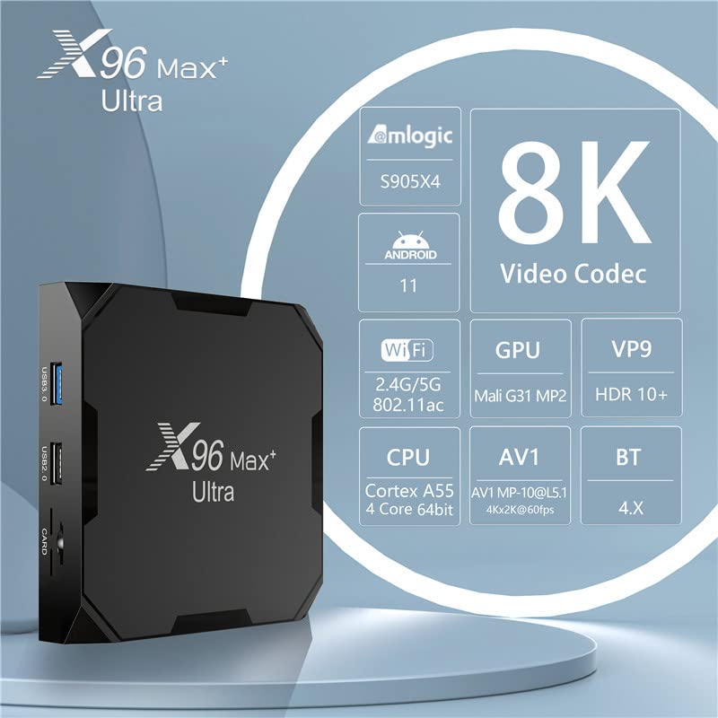 TV Box X96 MAX Plus Ultra Amlogic S905X4 Negro Compatible con AV1 y HDR