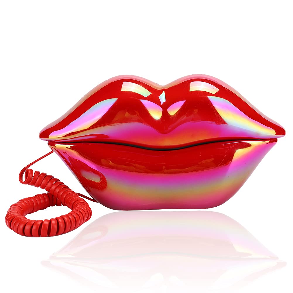 Bewinner1 Teléfono Residencial Estilo Europeo, Elegante con Forma de Labios Rojos, Fijo Portátil para Celebraciones Navideñas, Cumpleaños y San Valentín