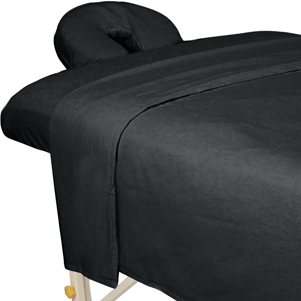 ForPro Juego de sábanas de Masaje de Franela Premium de 3 Piezas para mesas de Masaje, Incluye sábana encimera, sábana Bajera y Funda Ajustable para reposabrazos, Color Negro