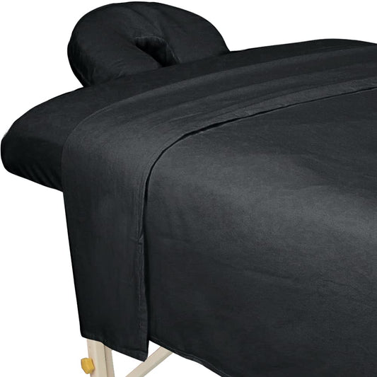 ForPro Juego de sábanas de Masaje de Franela Premium de 3 Piezas para mesas de Masaje, Incluye sábana encimera, sábana Bajera y Funda Ajustable para reposabrazos, Color Negro