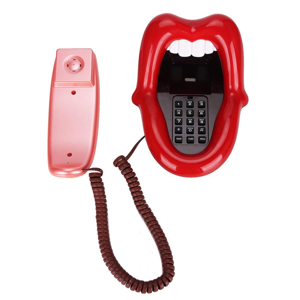 Sanpyl Teléfono novedoso, Multifuncional, Rojo, Grande, con Forma de Lengua, teléfono, Escritorio, teléfono Antiguo, teléfono Fijo, decoración Antigua, teléfono para Oficina en casa