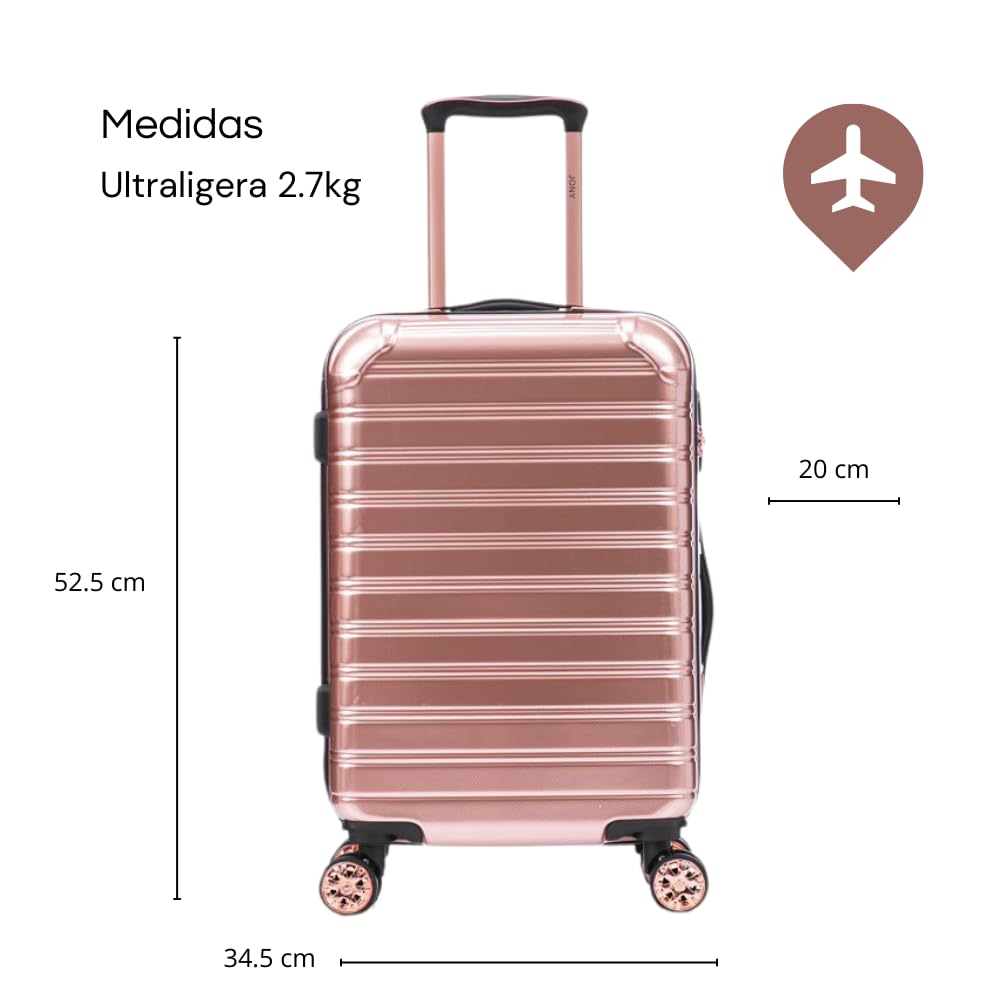 Maleta de Mano JONY Carry On Rigida Resistente Ruedas Giratorias 360 Mango Expandible ABS Candado de Seguridad (Rosa Gold)