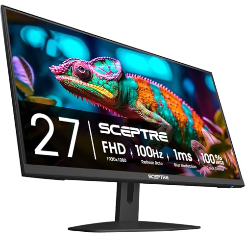 Monitor para Juegos Sceptre Negro 27 Pulgadas 100 Hz 1 ms DisplayPort HDMI AMD FreeSync Altavoces Integrados sin Marco 100% sRGB para el Cuidado de los Ojos 2024