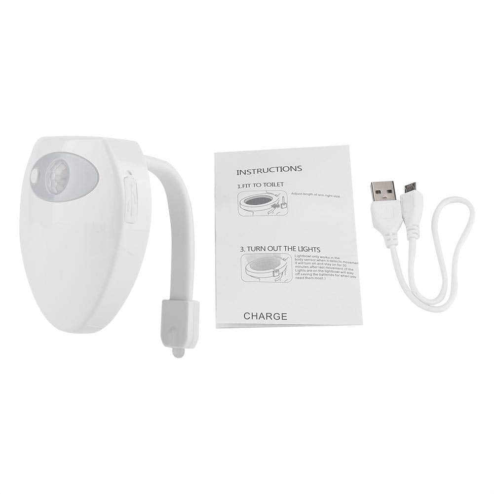 Luz nocturna de inodoro, recargable LED de inducción de movimiento para baño, sensor de luz nocturna de 8 colores con cable USB, ideal para entrenamiento de orinal
