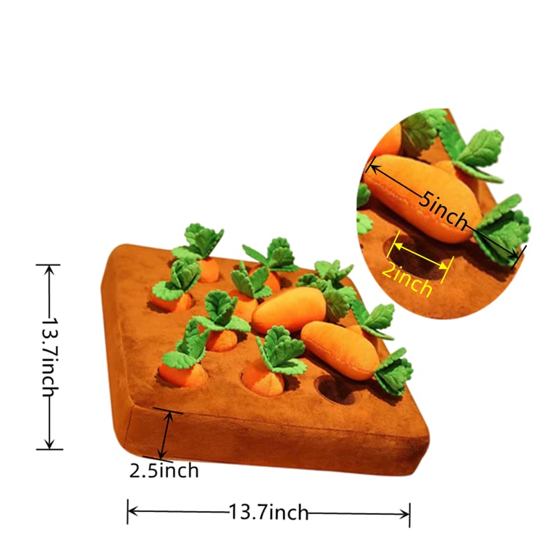 Juguetes de peluche para perros de 13.7 x 13.7 pulgadas, alfombras de juguete de zanahoria, juguetes interactivos para perros, juguetes para masticar con 12 zanahorias de felpa para perros pequeños, alivio del estrés