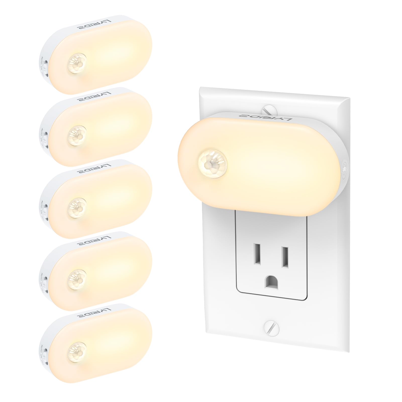 LYRIDZ - Luz nocturna con sensor de movimiento, luz nocturna inteligente de 1 a 120 lm, luz blanca cálida LED con brillo ajustable continuo para dormitorio, cocina, escaleras, pasillo, paquete de 6