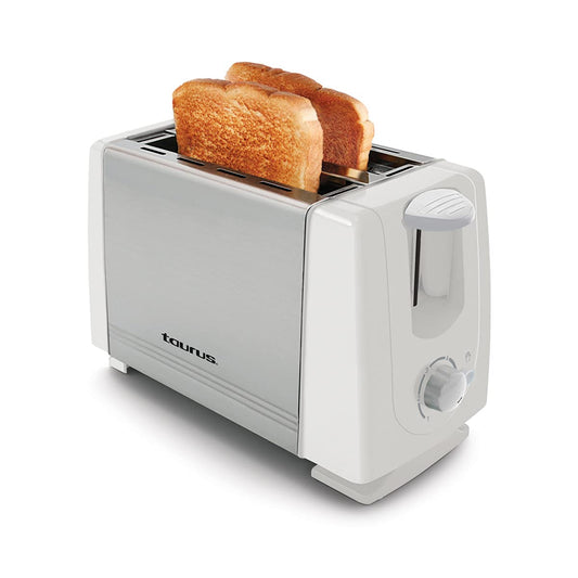 TAURUS-ESPAÑA LEONIS WHITE | Tostador para Pan | 2 Rebanadas | 7 Niveles de Tostado | Botón de Paro | Laterales de Tacto Frío | tostador de pan compacto