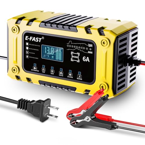 Cargador de Batería Coche Moto, 24V/4A 12V/8A Automático Inteligente Cargador de Batería con LCD Pantalla