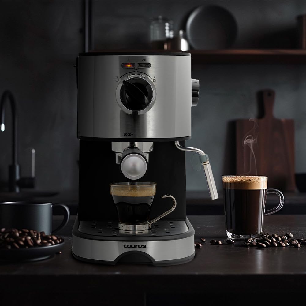 Cafetera TAURUS EUFORIA Acero Inoxidable 20 Bares con Espumador de Leche y Control de Vapor