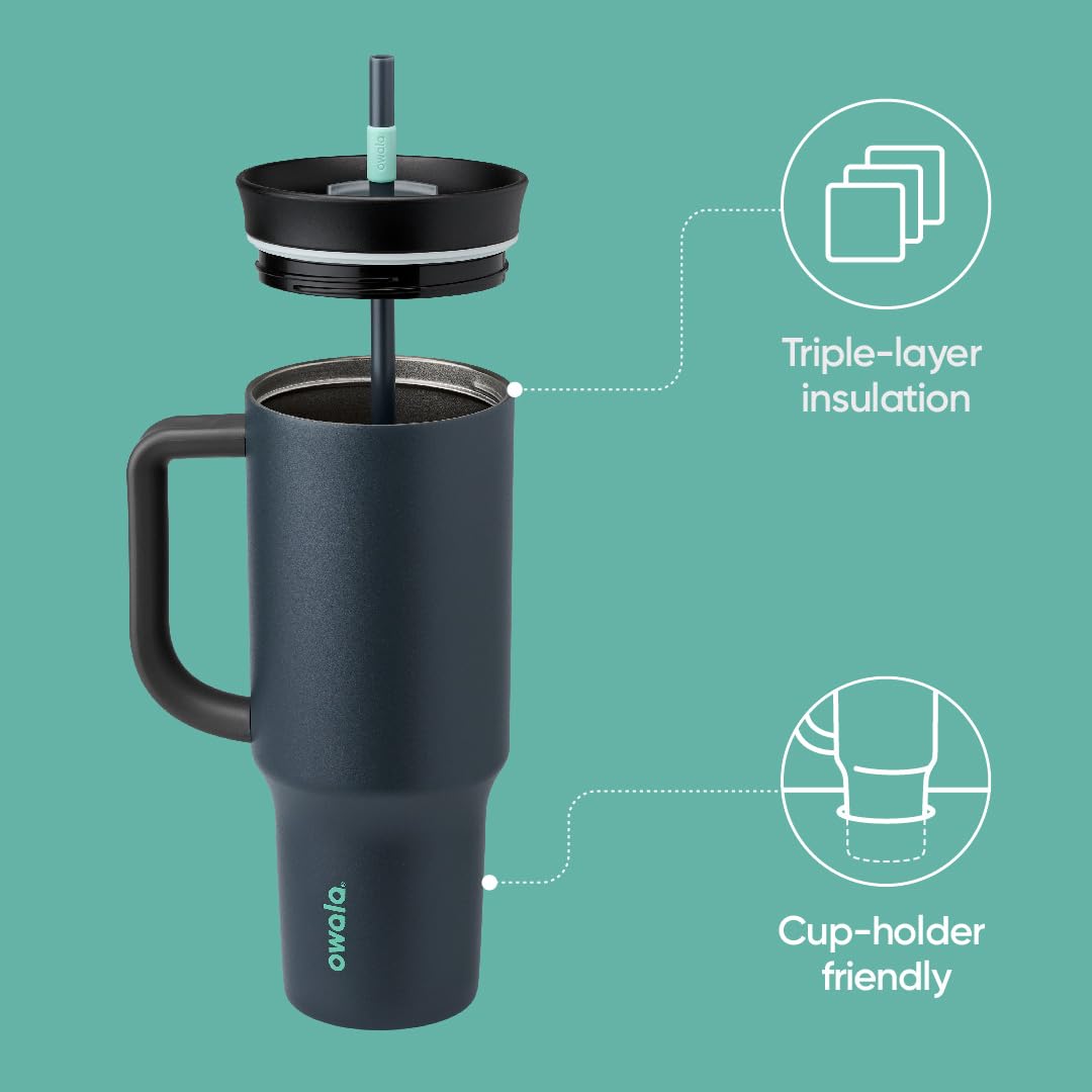 Vaso de Viaje Owala Gris Marejada Nublada Libre de BPA con Triple Capa Aislada y Tapa Resistente a Derrames