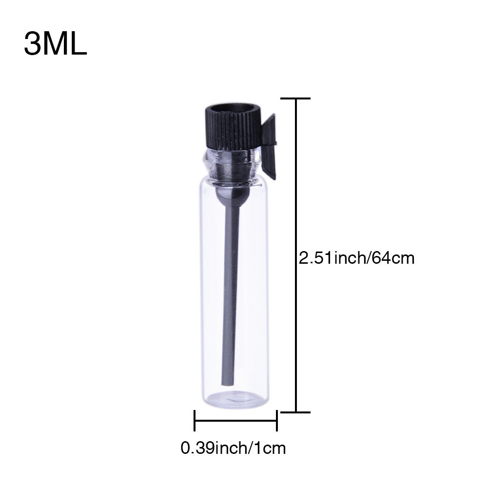 Enslz - 100 botellas de perfume con tapa negra, frascos de vidrio vacíos con cuentagotas para viajes y fiestas (3 ml)