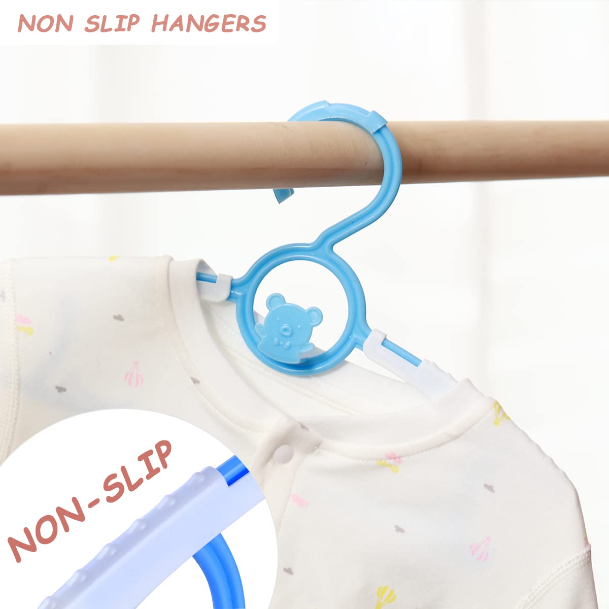 Perchas para bebé para guardería, clóset, paquete de 40 perchas de plástico para niños, ahorro de espacio, antideslizantes, extensibles, de 11 a 14 pulgadas, perchas ajustables resistentes para ropa