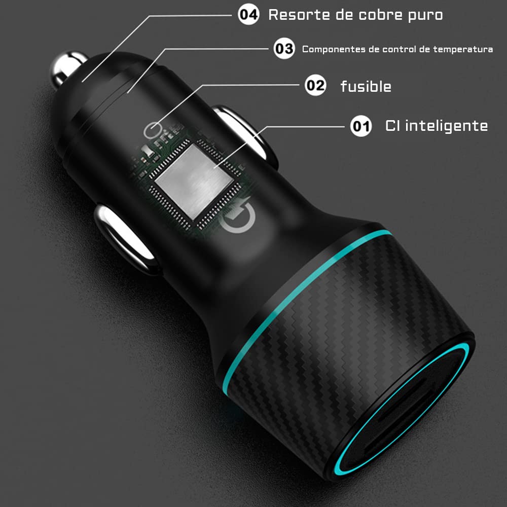 Cargador para Auto 48W, Cargador de Coche USB C, 30W USB C y QC 3.0 de 18W Cargador USB para Encendedor de Cigarrillos para iPhone 12/SE/11/11 Pro/XR/X/XS, iPad, Samsung Galaxy S20 S10, Xiaomi, Huawei