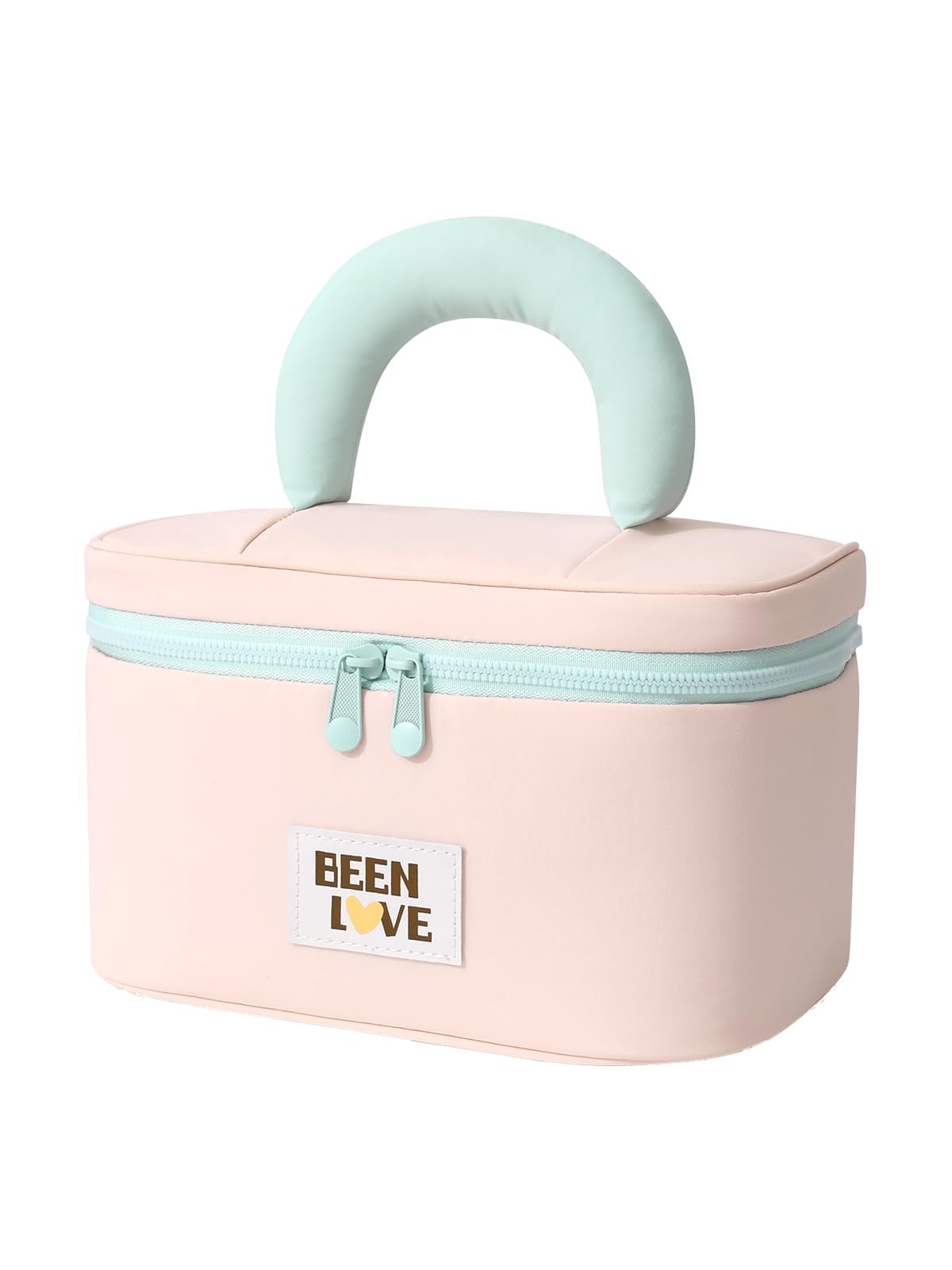 Lalamisi - Bolsa de maquillaje de viaje para mujer, bolsa de maquillaje de gran capacidad, bolsa organizadora, bolsa de aseo portátil, impermeable, con asa y divisor, Rosado, Bolsa de cosméticos de