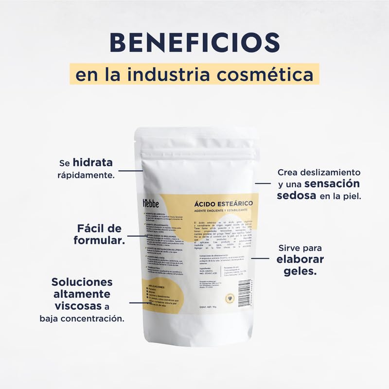 Hebbe Ácido Esteárico 1 Kg | Espesante Y Emulsionante Vegetal | Textura Sedosa | Soluble En Grasas | Cosmética Natural