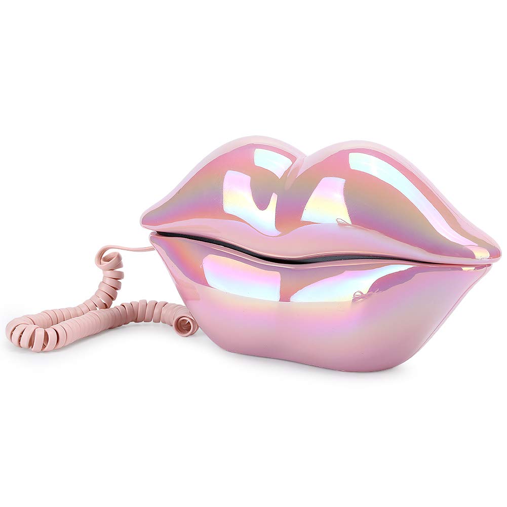 Teléfono Rosa galvanizado en Forma de Labio, Almacenamiento de números de Soporte WX-3016 Teléfono Fijo de Moda, teléfono de Escritorio en casa Teléfono con Cable para