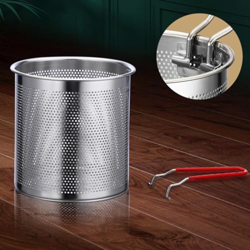 Cabilock 1 juego de olla profunda de acero inoxidable con cesta de freír, versátil olla de cocina para el hogar, restaurante, sartén de leche profunda, fuente de comida y cocina