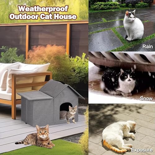 Casa para gatos al aire última intervensión, casa para gatos Feral aislada con alfombrilla y clip, resistente a la intemperie y aislada, camas para gatos para gatos, gatitos, cachorros, nunca soplan lejos