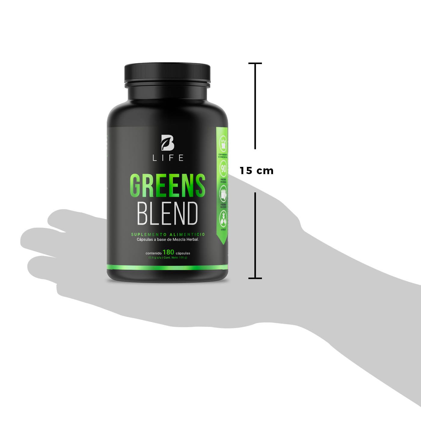 Greens Blend 180 Cápsulas. Ingredientes naturales: Espirulina, Moringa, Weathgrass Clorela, Matcha y Aloe Vera Mezcla Herbal. Greens Blend B Life.
