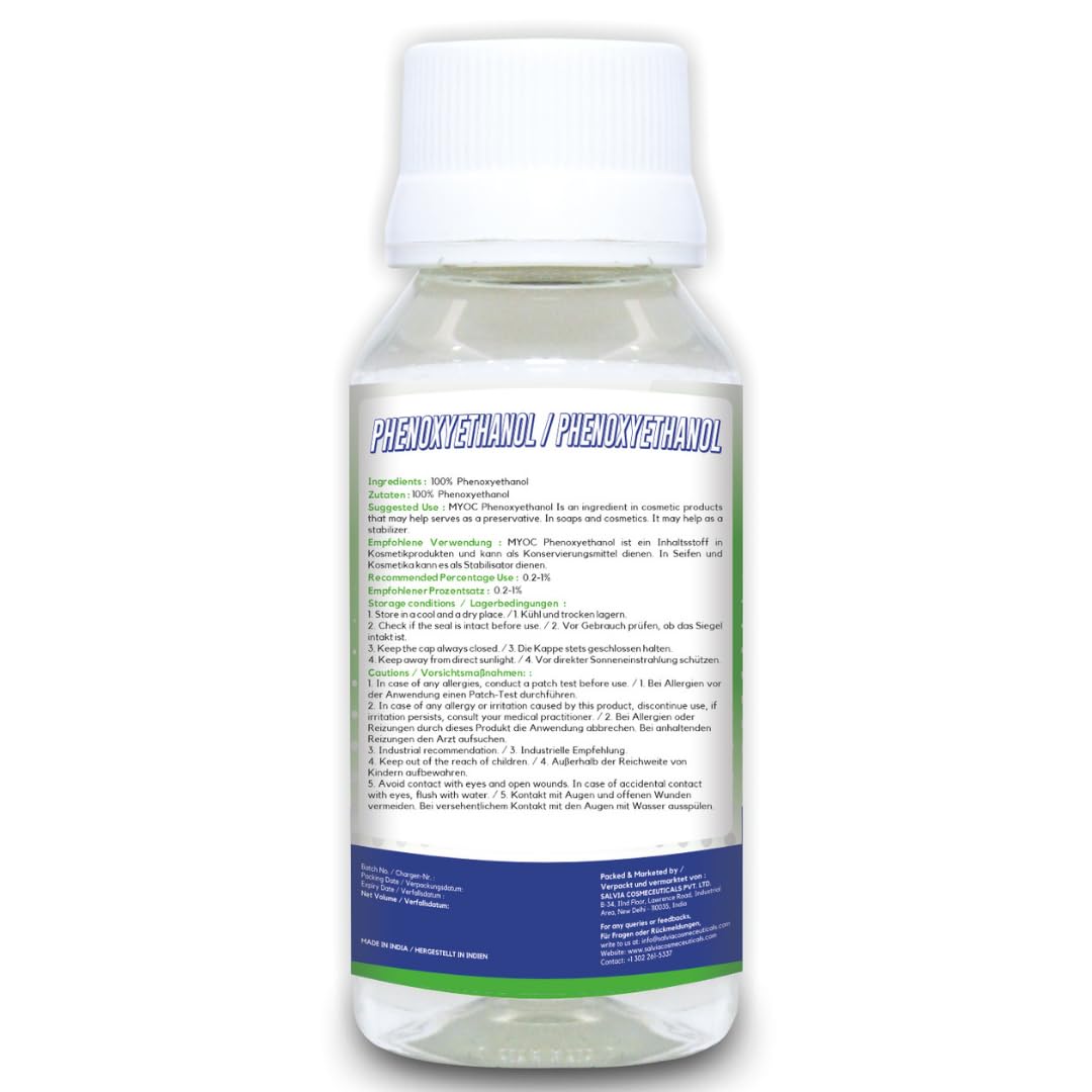 MYOC fenoxietanol líquido | líquido para conservantes, utilizado en humectantes para la piel, protectores solares, cuidado del acné, cuidado del cabello, productos para bebés, productos cosméticos (120 Ml)