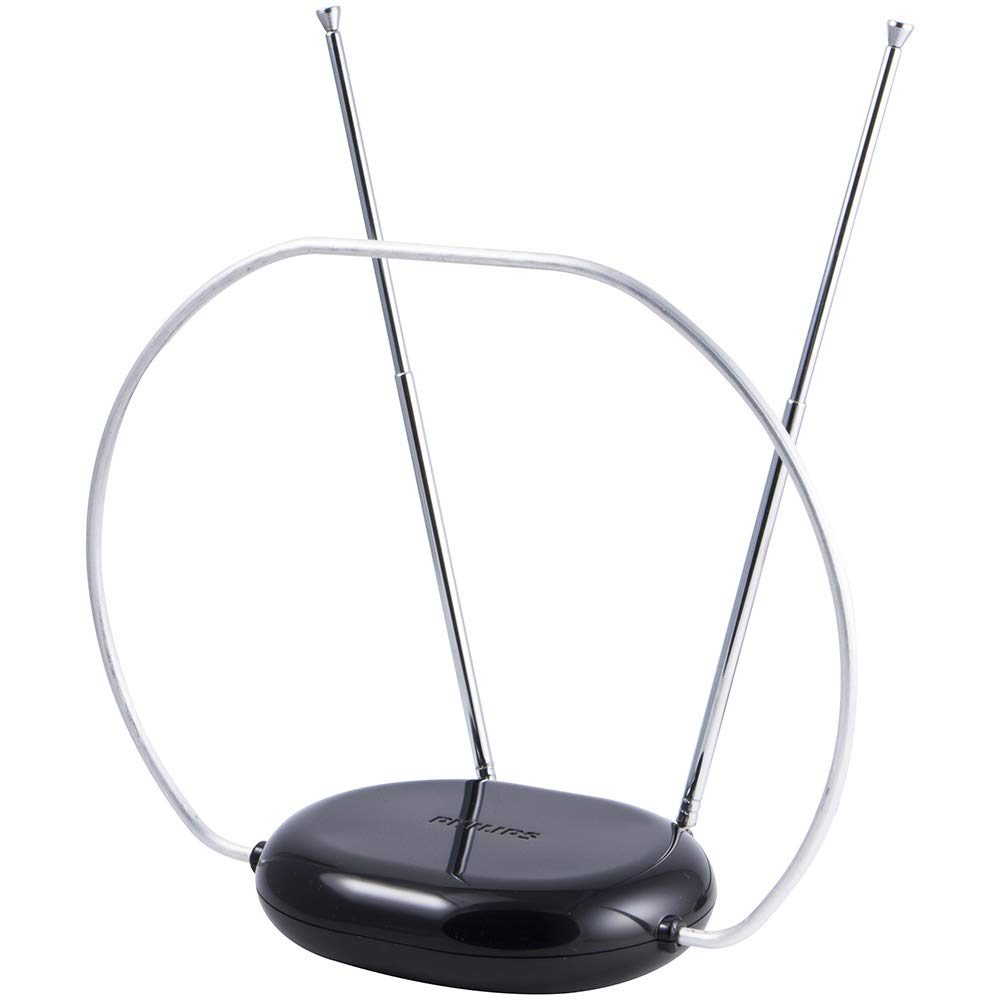 Philips Rabbit Ears Antena de TV para Interiores, dipolos y Bucle Circular, Digital, Compatible con Smart TV, Antena de HDTV, 4K 1080P VHF UHF, Cable coaxial, Negro, SDV8201B/27