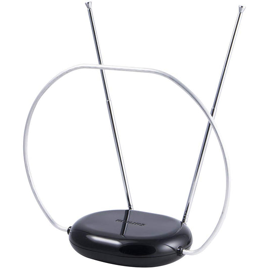 Philips Rabbit Ears Antena de TV para Interiores, dipolos y Bucle Circular, Digital, Compatible con Smart TV, Antena de HDTV, 4K 1080P VHF UHF, Cable coaxial, Negro, SDV8201B/27