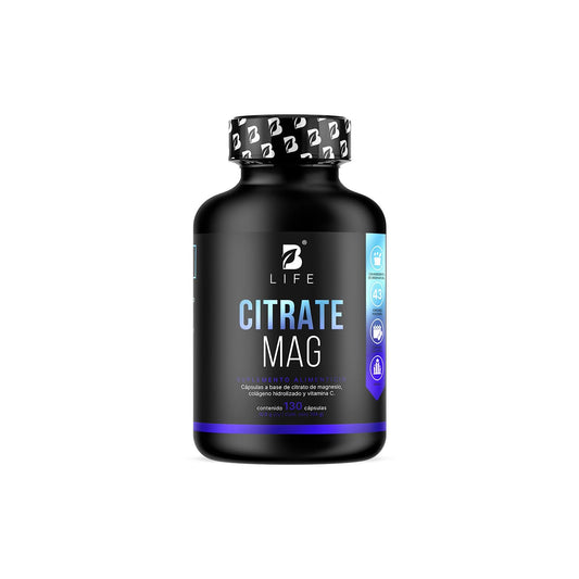 B Life Citrato de Magnesio Puro | 130 cápsulas | 2400 mg por porción | Alta absorción | Adicionado con Vitamina C y Colágeno Hidrolizado | Citrate Mag.