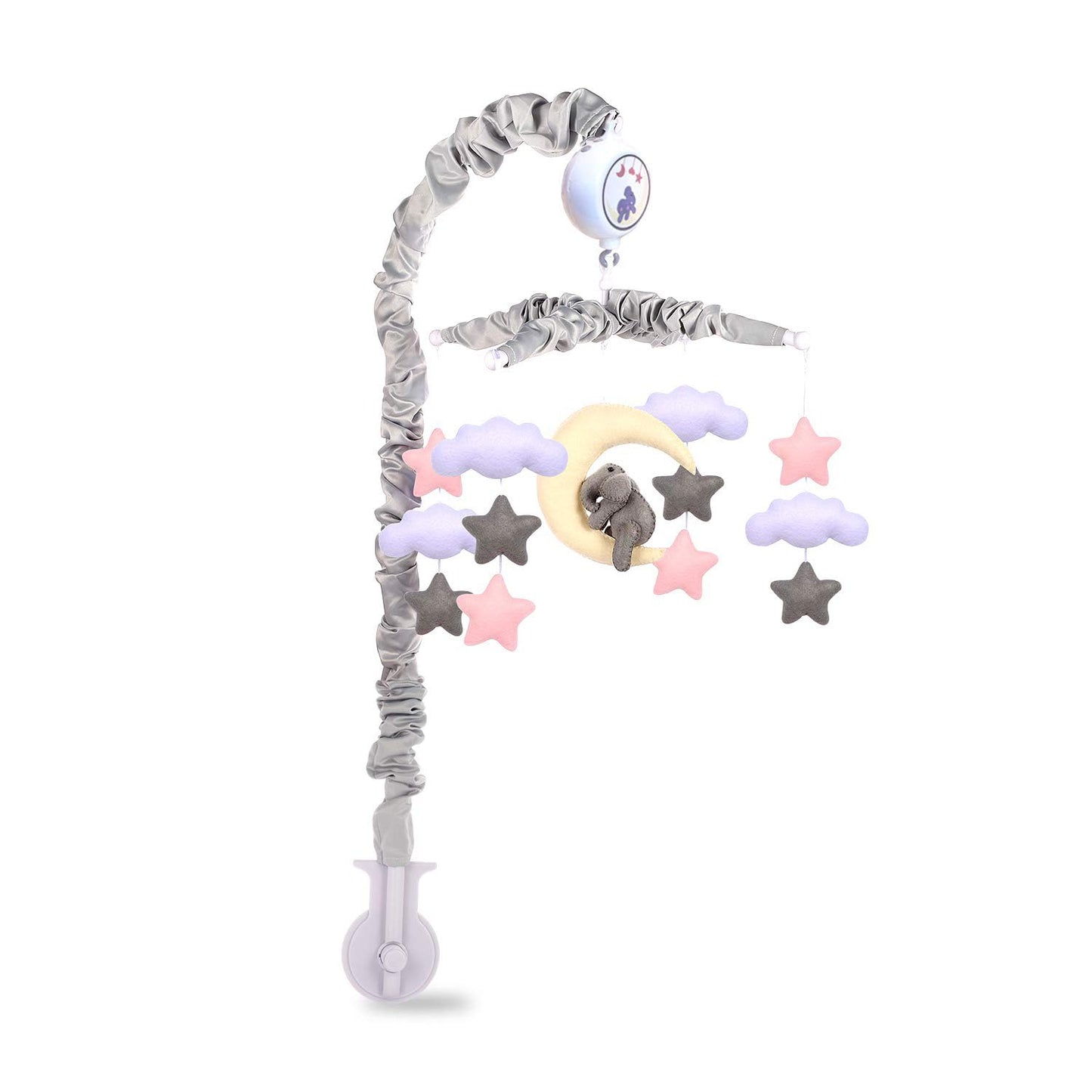 Móvil para cuna con elefantes, nubes y estrellas, caja de música móvil para cuna musical con 12 canciones de cuna (Elefante Baby Mobile)